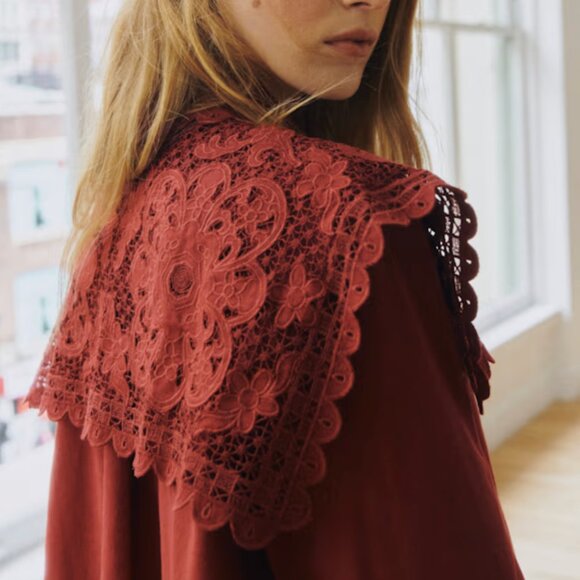 Sézane x Sea NY NWT Astrid Shirt in Burgundy Embroidery Size 38/US 6 - Picture 3 of 7